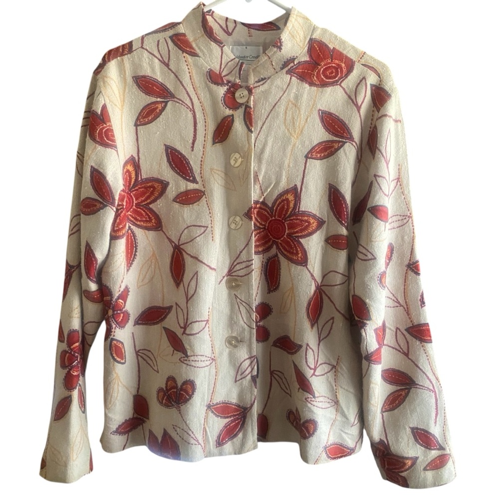 Coldwater Creek 100% Silk Jacket Blazer Light Coat Tan and Red Size Medium